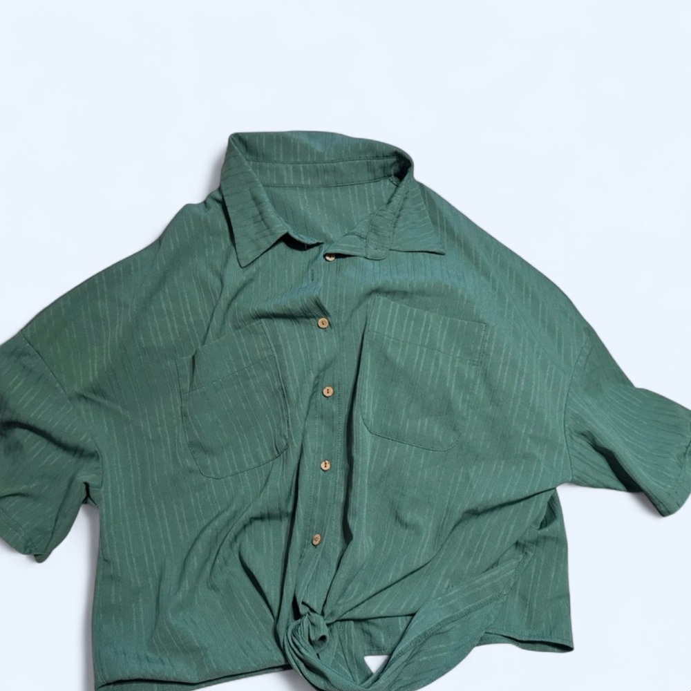 Green Button-Up Shirt short set